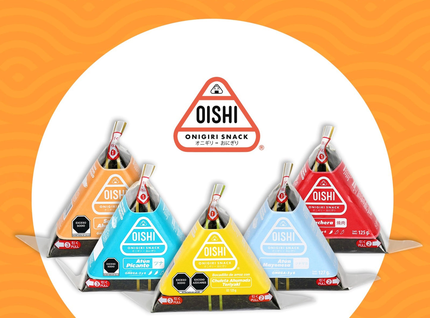 5 Pack Oishi Onigiri ( Atún, arrachera, chuleta y salmón)
